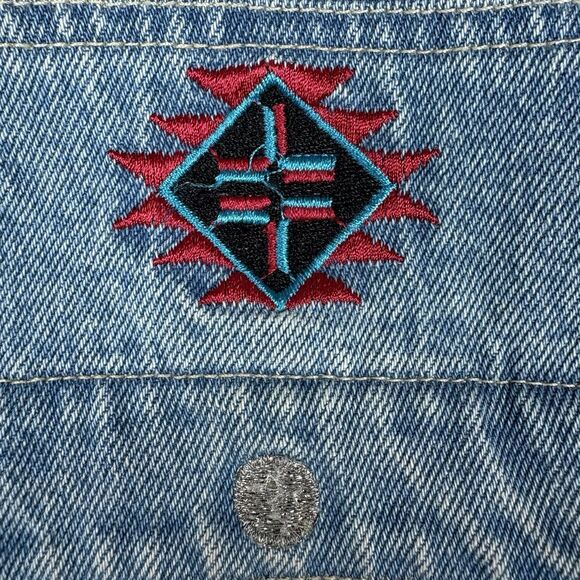 VTG Women L Embroidered Native Denim Vest Sleeveless 80s Western Boho Hippie USA - Picture 8 of 11